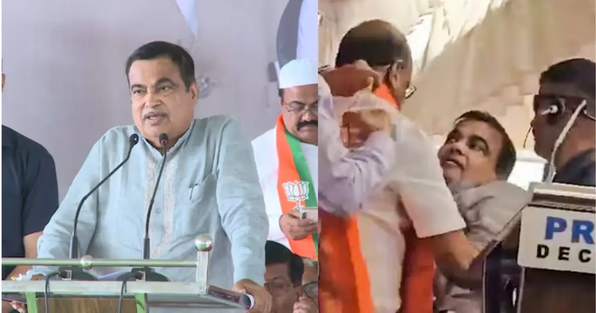 During a rally in Maharashtra, Nitin Gadkari passes out, saying, "Due to heat, fine now"