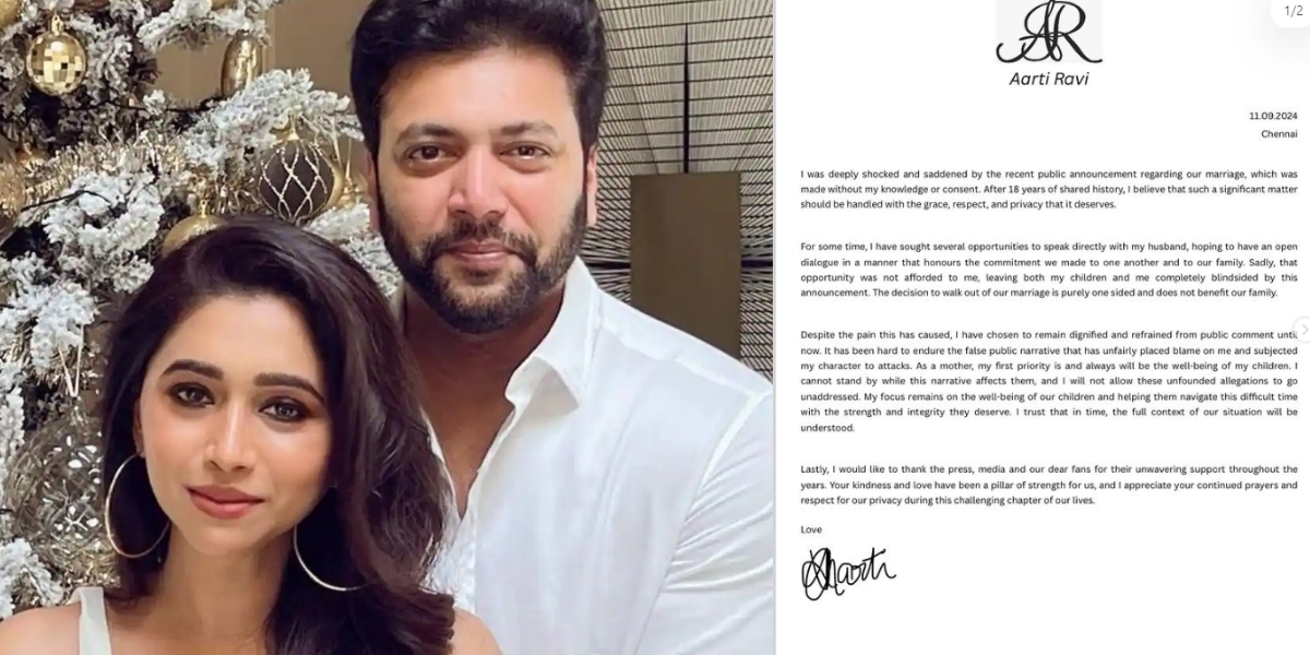 Jayam Ravi Divorce: Netizens Respond to Wife Aarti's Statement: "Kids Bear the Consequences"